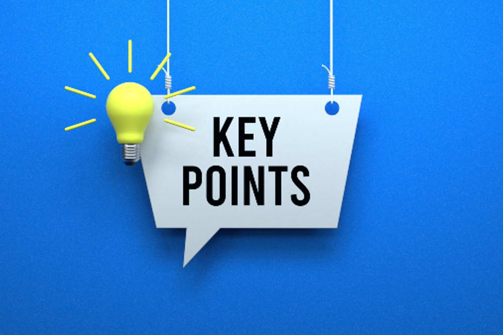 The words 'key points' on a speech bubble against a blue background