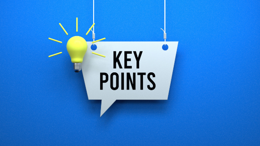 The words 'key points' on a speech bubble against a blue background