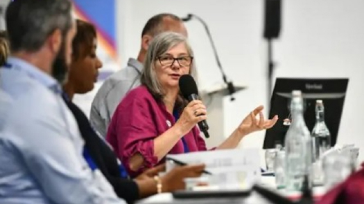 Ruth Allen speaking on a conference panel (photo from BASW)